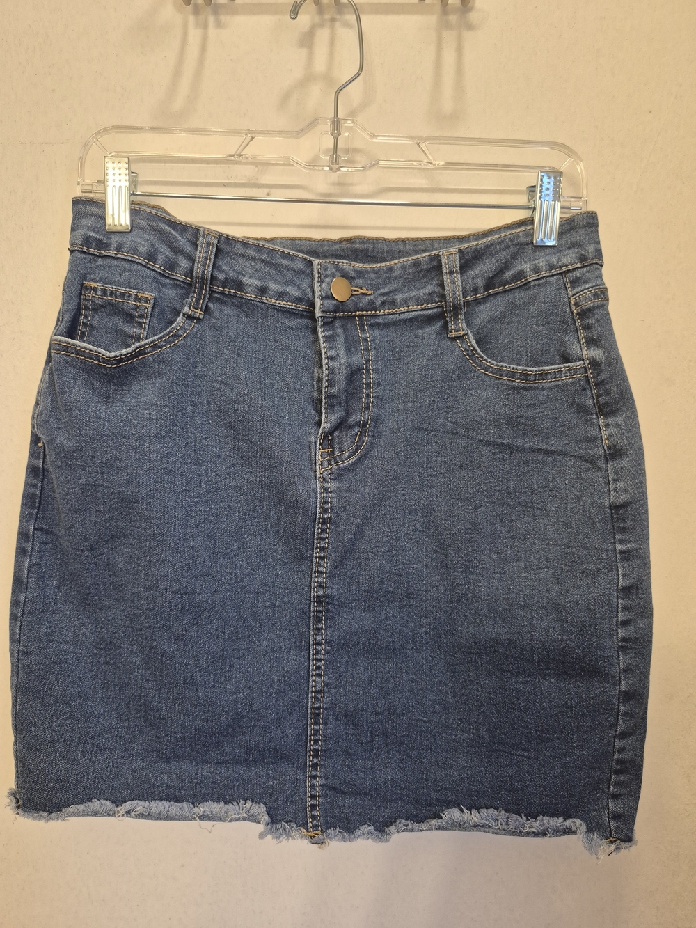 SHEIN Blue Frayed Hem Denim Mini Skirt